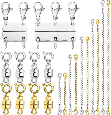Multi Necklace Layering Clasp and Chain Extender and Magnetic Jewelry Clasp Set, Gold and Silver Multiple Styles Necklace Extenders for Women in Kuwait