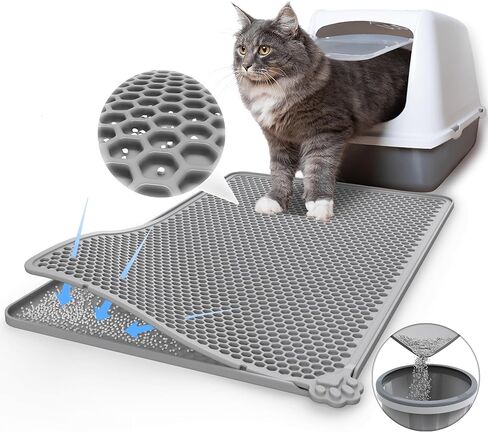 Silicone Cat Litter Trapping Mat，Easy to Clean Double Layer Detachable Mat for Litter Box， Soft on Paws & Non-Slip Kitty Litter Mat for Floor (24x15 inch) in Saudi Arabia