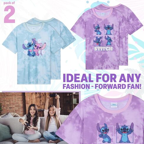 Disney Stitch Girls Short Sleeve T-Shirts Soft Breathable Pack of 2 Stitch Gifts in Saudi Arabia