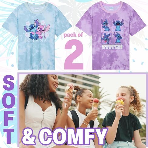 Disney Stitch Girls Short Sleeve T-Shirts Soft Breathable Pack of 2 Stitch Gifts in Saudi Arabia