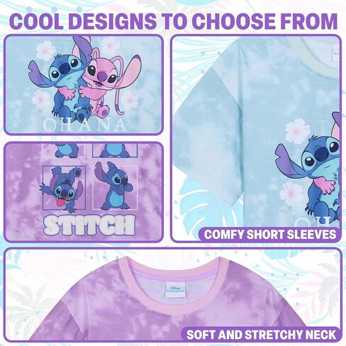 Disney Stitch Girls Short Sleeve T-Shirts Soft Breathable Pack of 2 Stitch Gifts in Saudi Arabia
