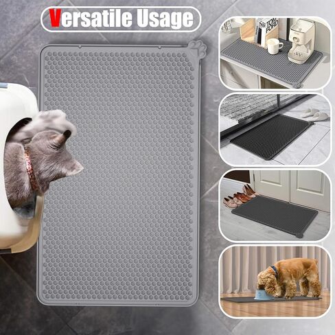 Silicone Cat Litter Trapping Mat，Easy to Clean Double Layer Detachable Mat for Litter Box， Soft on Paws & Non-Slip Kitty Litter Mat for Floor (24x15 inch) in Saudi Arabia