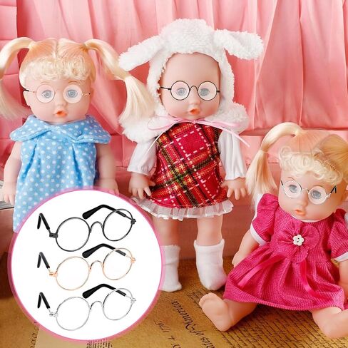 6 Pairs Doll Glasses Metal Wire Rim Clear Lens Small Eyewear Fabric Doll Dress Up Eyeglasses Retro Mini Sunglasses for Dolls Pets Costume Accessories Cosplay in Kuwait