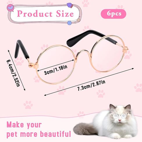 6 Pairs Doll Glasses Metal Wire Rim Clear Lens Small Eyewear Fabric Doll Dress Up Eyeglasses Retro Mini Sunglasses for Dolls Pets Costume Accessories Cosplay in Kuwait