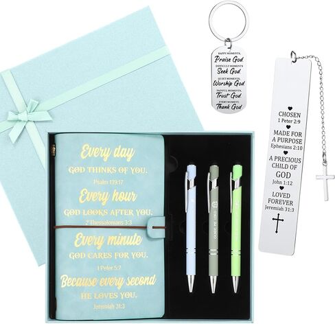 7 Pcs Mother's Day Gifts Christian Gifts for Women Men Prayer Journal Thank You Gift for Coworker Teacher Graduation Bible Keychain Bookmark Religious Journal Ballpoint Pen with Box(Teal) in Kuwait