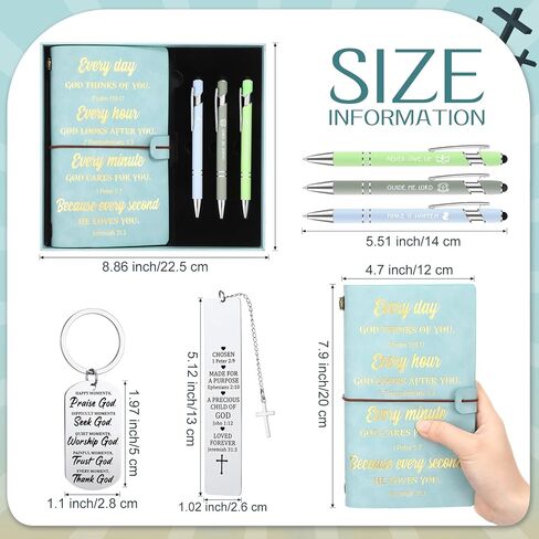 7 Pcs Mother's Day Gifts Christian Gifts for Women Men Prayer Journal Thank You Gift for Coworker Teacher Graduation Bible Keychain Bookmark Religious Journal Ballpoint Pen with Box(Teal) in Kuwait