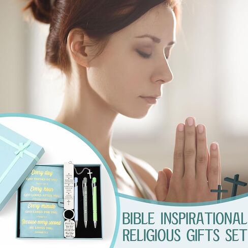 7 Pcs Mother's Day Gifts Christian Gifts for Women Men Prayer Journal Thank You Gift for Coworker Teacher Graduation Bible Keychain Bookmark Religious Journal Ballpoint Pen with Box(Teal) in Kuwait