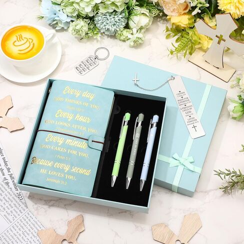 7 Pcs Mother's Day Gifts Christian Gifts for Women Men Prayer Journal Thank You Gift for Coworker Teacher Graduation Bible Keychain Bookmark Religious Journal Ballpoint Pen with Box(Teal) in Kuwait