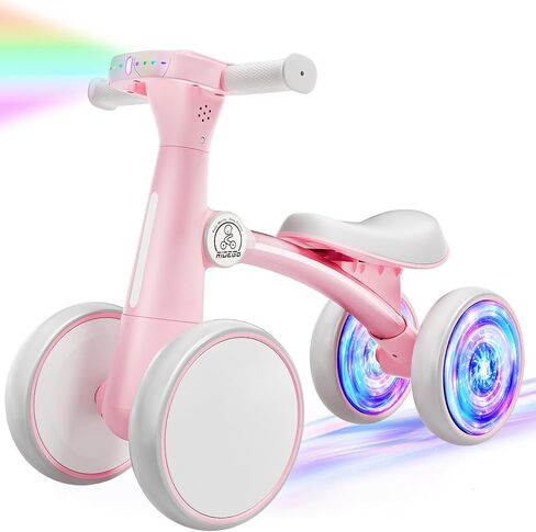 Ridego Loving Lighting Baby Balance Bike Pike for 1 Year Girls Gifts ، Toddler Toys لمدة 12-24 شهرًا مع الموسيقى ، و 4 عجلات صمت Walker Walker ، Toddler First Bike for 12-24 Montr in Kuwait