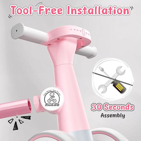 Ridego Loving Lighting Baby Balance Bike Pike for 1 Year Girls Gifts ، Toddler Toys لمدة 12-24 شهرًا مع الموسيقى ، و 4 عجلات صمت Walker Walker ، Toddler First Bike for 12-24 Montr in Kuwait