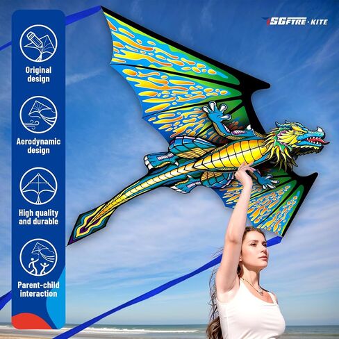 3D Red Pterosaur Kite للأولاد والبالغين يسهل الطيران ، رحلة شاطئية في الهواء الطلق سلسلة خط واحد مع الذيل ، شاطئ الطائرات الورقية للأنشطة العائلية في الهواء الطلق in Kuwait