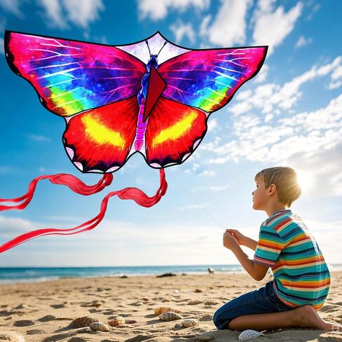 Large Butterfly Kite for Kids & Adults, 55" x 28" Easy to Fly Single Line Kite for Kids Ages 4-8, 8-12, Comes with 300 FT Kite String Handle in Saudi Arabia