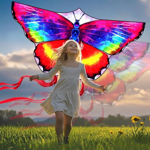 Large Butterfly Kite for Kids & Adults, 55" x 28" Easy to Fly Single Line Kite for Kids Ages 4-8, 8-12, Comes with 300 FT Kite String Handle in Saudi Arabia