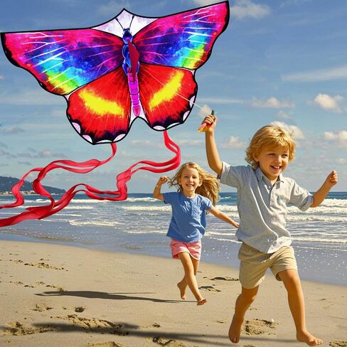 Large Butterfly Kite for Kids & Adults, 55" x 28" Easy to Fly Single Line Kite for Kids Ages 4-8, 8-12, Comes with 300 FT Kite String Handle in Saudi Arabia