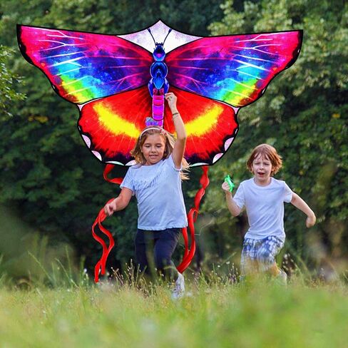 Large Butterfly Kite for Kids & Adults, 55" x 28" Easy to Fly Single Line Kite for Kids Ages 4-8, 8-12, Comes with 300 FT Kite String Handle in Saudi Arabia