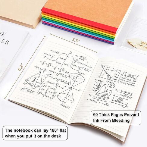 Feela 8 Pack Composion Notebooks Bulk ، Cover Kraft Coverned Coverned College College حكمت المجلات السفر بالتكوين مع أعمال قوس قزح للطلاب ، 60 صفحة ، 8.3 "× 5.5" ، A5 ، 8 ألوان in Kuwait