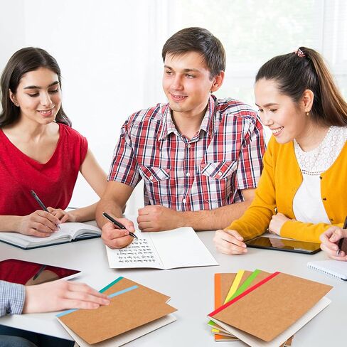 Feela 8 Pack Composion Notebooks Bulk ، Cover Kraft Coverned Coverned College College حكمت المجلات السفر بالتكوين مع أعمال قوس قزح للطلاب ، 60 صفحة ، 8.3 "× 5.5" ، A5 ، 8 ألوان in Kuwait