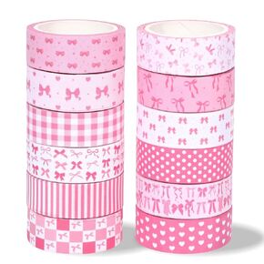 12 لفائف رولز القوس القوس washi مجموعة bowknot plaid heart لاصق الأشرطة الزخرفية زخرفة الورق الوردي الورقي