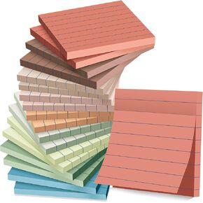 (18 Pack) Lined Sticky Notes 3x3, Vintage Colors, Sticky Pads, Strong Adhesive, Recyclable, Self-Stick Pads, Easy to Post for Home, Office, Notebook