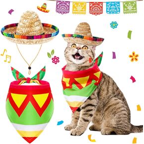 aliceset cat sombrero hat مجموعة مضحكة للحيوانات الأليفة المكسيكية مع Cinco de Mayo Fiesta Pet Scarf Fiesta Maracas Dog Bandana Triangle Bib Dick for Mexican Party Cinco de Mayo Party Decorts