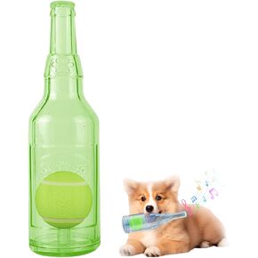 Pet Chew Beer Bottle with Tennis Ball, Dog Toys for Aggressive Chewers, Indestructible Dog Toys, Crunch and Play Bottle for Aggressive Chewers (Blue,Large)