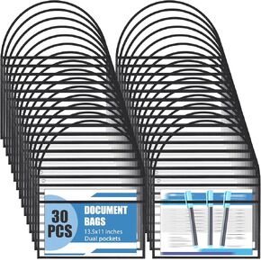 Geyee 30 Pack 13.5 × 11 بوصة حاملي التذاكر أفقيًا مزدوجًا مع حزام ، حاملي التذاكر المتسوق أحواض محو جافين على كلا الجانبين أكمامًا بلاستيكيًا واضحة للوثائق