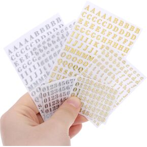 6 Sheets Mini Numbers Stickers Letter Stickers Small Alphabet Sticker Glitter Alloy Self Adhesive Monogram Letters for Casting Decoration DIY Craft Scrapbook Nail(Gold, Silver)