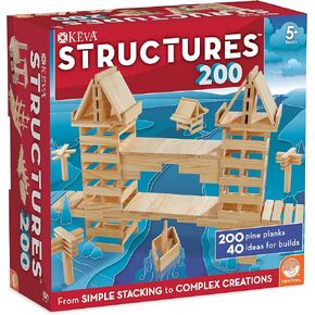 KEVA Structures 200 Wood Building Planks Set - Building Toy Includes 200 Wooden Blocks and Idea Book - Ages 5 and Up