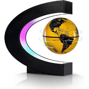 الرفع المغناطيسي المغناطيسي العائم عالمي ، ورفع C شكل C Globe مع مصابيح LED للتعليم ديكور مكتب مكتب المكتب المنزلي ، العناصر الإبداعية للذكرى السنوية (3.3 بوصة)