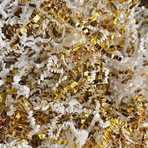 200 Grams Crumpled Crinkle Cut Paper Fillier, Gift Box Packaging Wrapping Paper for Various Holidays,Birthdays,Anniversaries-White and Gold