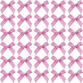 35pcs Mini Ribbon Bows, Satin Ribbon Bow, Cute Soft Bowknot Sewing Accessories for Flowers Bakery Wrapping Christmas Wedding Birthday Party Decoration- Pink
