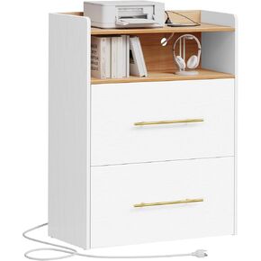 YITAHOME 2 Drawer File Cabinet with Charging Station Printer Stand with Open Storage Shelf Vertical File Cabinets for Home Office Bedroom, Living Room