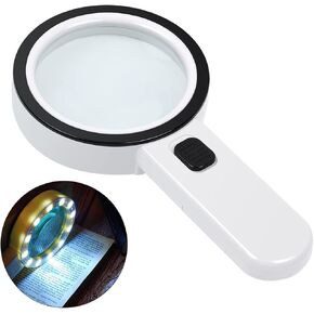 Aixpi مكبرة الزجاج مع الضوء ، 30x مكونة كبيرة من الزجاج المكبرة 12 LED مكبّر مضاءة مضيئة لكبار السن المنسجون في قراءة المجوهرات