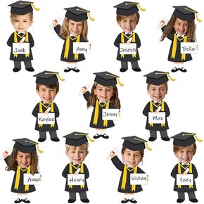 Qyeahkj 50 Set Graduation Hat Gown Cutout Graduation Bulletin Board Decoration Blue Gold Grad Paper Cut Outs Classroom Decor for Boy Girl DIY Craft Photo Kindergarten School Home Wall Party Supply