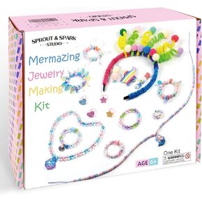 Sprout & Spark Studio Coll-in-One Make Make Make For Kids 6+ ، أساور الصداقة ، سحر ، قلادة ، عقال ، ملحقات الشعر ، الخاتم ، حبات حورية البحر ، مستلزمات الفنون والحرف اليدوية للبنات