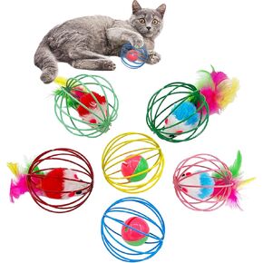 Cat Toys 6 Packs Cat Ball Toys, Metal Cage Balls with Mice & Bells, Cat Toys for Indoor Cats and Kitten, Interactive Cat Toys Cat Bell Balls, Mouse Toys, Kitten Toys Promote Physical Exercise