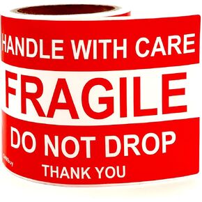 2 Inch x 216 Feet Fragile Tape Roll (6 Pack) – Easy Tear, Permanent Adhesive Warning Labels for Shipping Box, Carton, Parcel, Package, Pallet & More