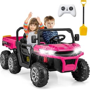 olakids 2 مقاعد ركوب على السيارة ، سيارة كهربائية على الطرق الوعرة 12V مع التحكم عن بعد ، سرير تفريغ ، مجرفة إضافية ، الموسيقى ، USB ، AUX ، وظيفة هزاز ، شاحنة بطارية الأطفال الصغار (Azure)