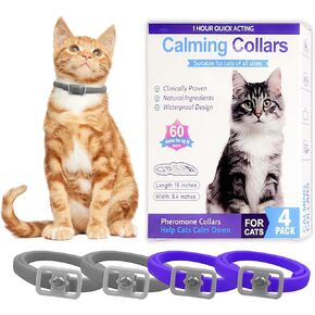Simnice 4 Pack طوق تهدئة للقطط - طوق Cat feromone يقلل من الياقات التهدئة من الإجهاد القلق للحيوانات الأليفة ، والقطط الطويلة تهدئة طوق قابلة للتعديل للقطط للقطط