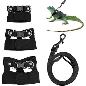Bearded Dragon Harness and Leash Set, 3 Size Adjustable Soft Leather Reptile Leash, Lizard Harness with Retractable, Small Animal Outdoor Walking Vest with Traction Rope, 3 Pack, Grey