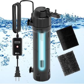 AquaMiracle Aquarium Filter Fish Tank Filters Green Water Clea-ning Filter Pump with Timer, Dual Mode (Aeration/Rainfall) for 10-40 Gallon Aquariums, Flow Rate and Direction Adjustable