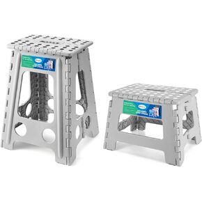 Dyforce 17.5 Inch and 9 Inch Folding Step Stool 400lbs Capacity Sturdy Plastic Foldable Step Stools for Adults Grey