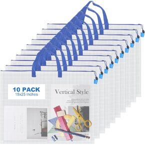 JMIATry 10 PCS حقيبة محفظة فنية بلاستيكية 18 × 24 بوصة ، مجلد الحافظات الفنية ، حاوية حقيبة تخزين ملصق فنية زرقاء للملصقات وكتاب القصاصات وتذوقها ولوحة النشرة