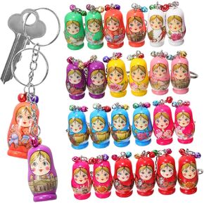 24 PCS Matryoshka Keychain Russian Dolls Key Rings Russian Nesting Dolls Keychains backpack key keychains for Car Keys مضحك مفتاح الرسوم المتحركة الخشبية الصغيرة