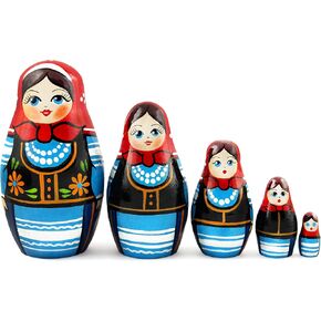 Matryoshka matrioska babuska الروسية تعشش دمية خشبية البولندية الأزياء الوطنية 5 أجهزة كمبيوتر تكديس يدوي اللوحة