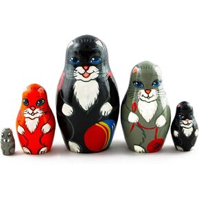 Cat Matryoshka Nesting Dolls - Cat Kitty Figures Doll - دمية ألعاب هريرة - Toy Cats مجموعة 5 قطع