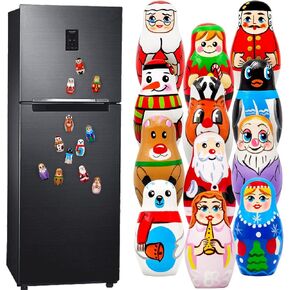 Russian Nesting Dolls Fridge Magnets – Set of 12 Wooden Matryoshka Doll Magnets Festive Decoration