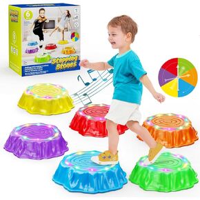 Flooyes Stepping Stones for Kids ، 6pcs Light Up & Music Non-Smipping Stones ، لعبة حسية لمهارات توازن وتنسيق طفل صغير ، ألعاب داخلية وخارجية ، ألعاب للأطفال الصغار الذين تتراوح أعمارهم بين 3 و 5 سنوات