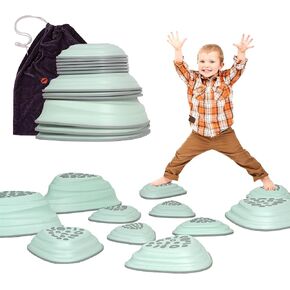 Makarci 11pcs Stepping Stones for Kids-Non-Slip Balance Stones مع قمم مطاطية ، ألعاب حسية للأطفال الصغار ، الدورة الداخلية والخارجية ، تعزز التوازن والتنسيق ، الذين تتراوح أعمارهم بين 3+