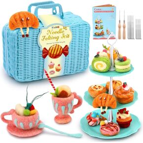 Yizzvb Needle Felting Kit, 13 PCS Dessert Needle Felting Starter Kit for Beginners, Complete Wool Felting Set with Wool Roving, Foam Pad, 20 Needles, Cake Stand & Instructions for DIY Craft Home Decor